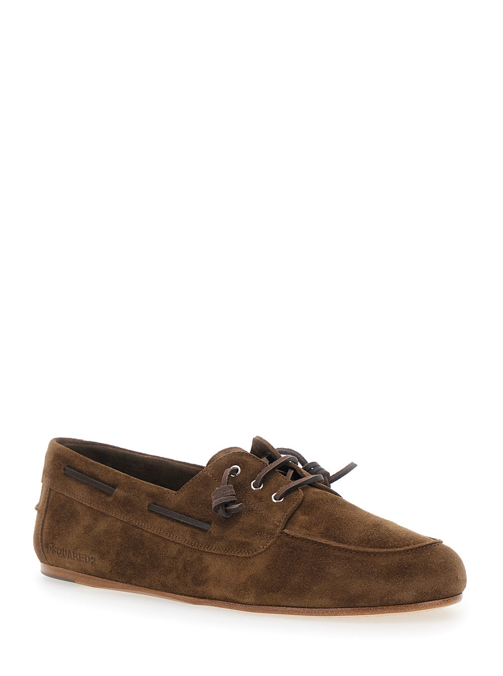 Dsquared2 Men Men's Brown Suede 'Lum0118015035205059' Boat Shoes With Side Lettering Logo DSQUARED2