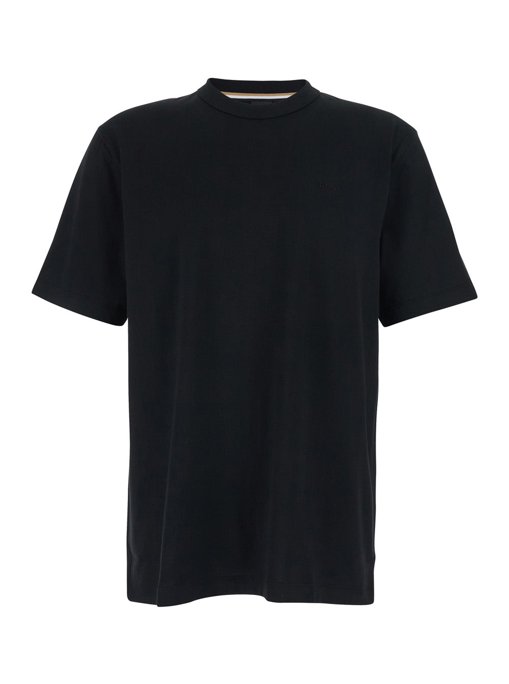 Boss Men Black T-Shirt With Logo Lettering Embroidery On The Front In Cotton For Men BOSS
