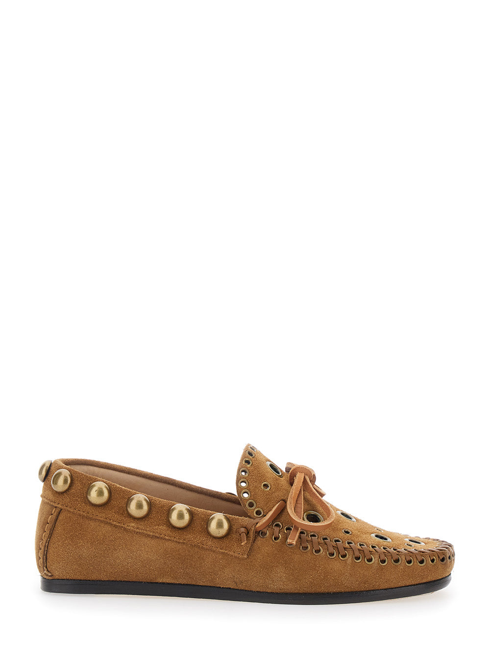 Isabel Marant Women Brown Loafers With Cut-Out Front And All-Over Metal Details In Suede Woman ISABEL MARANT