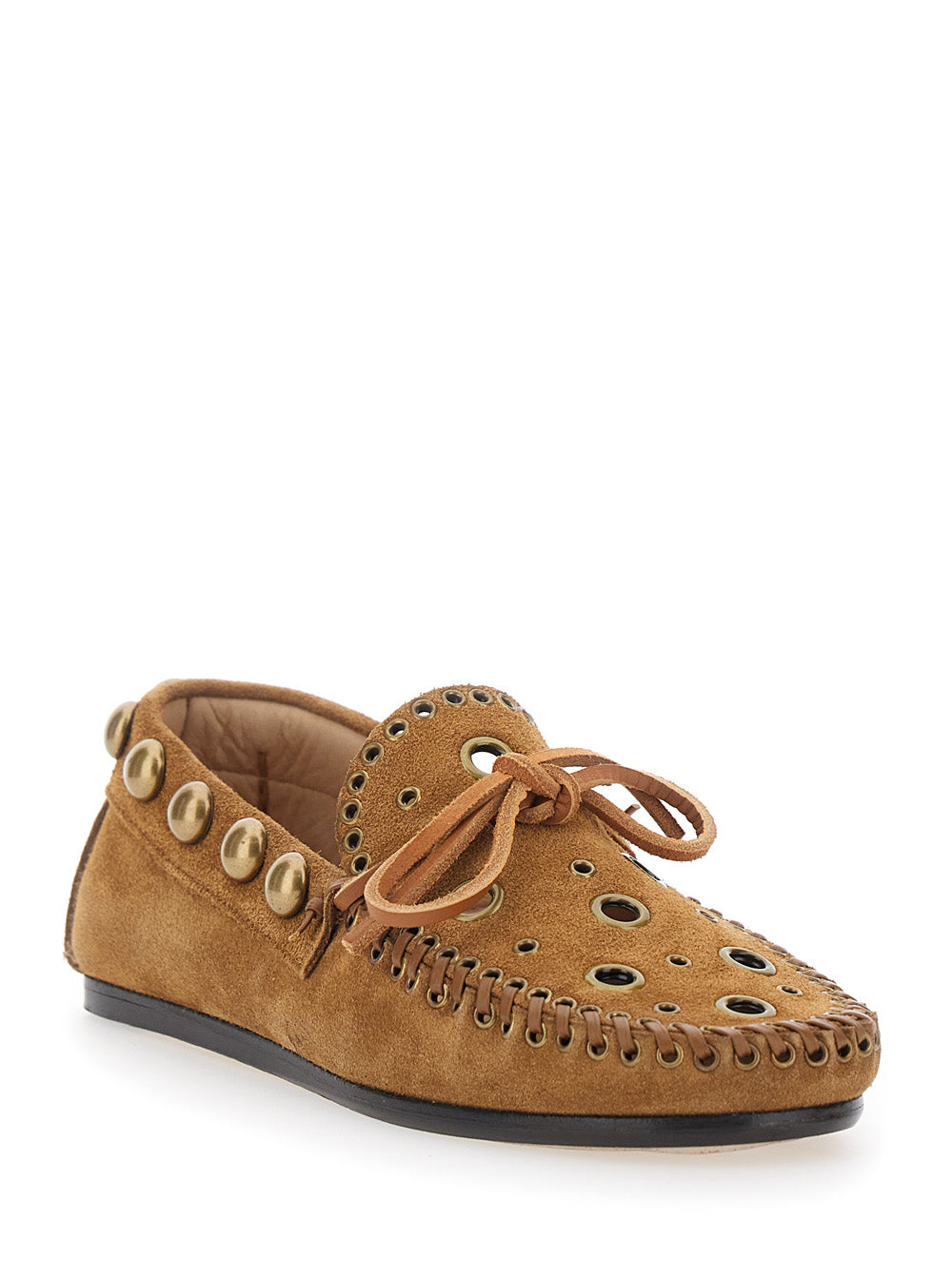 Isabel Marant Women Brown Loafers With Cut-Out Front And All-Over Metal Details In Suede Woman ISABEL MARANT