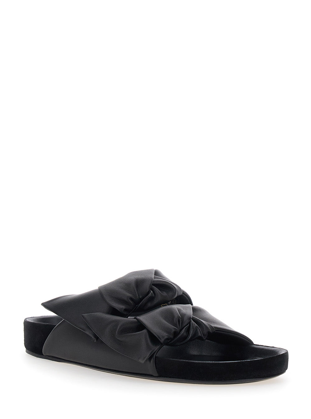 Isabel Marant Women 'Lennyo' Black Slip-On Sandals With Bow Details In Leather Woman ISABEL MARANT