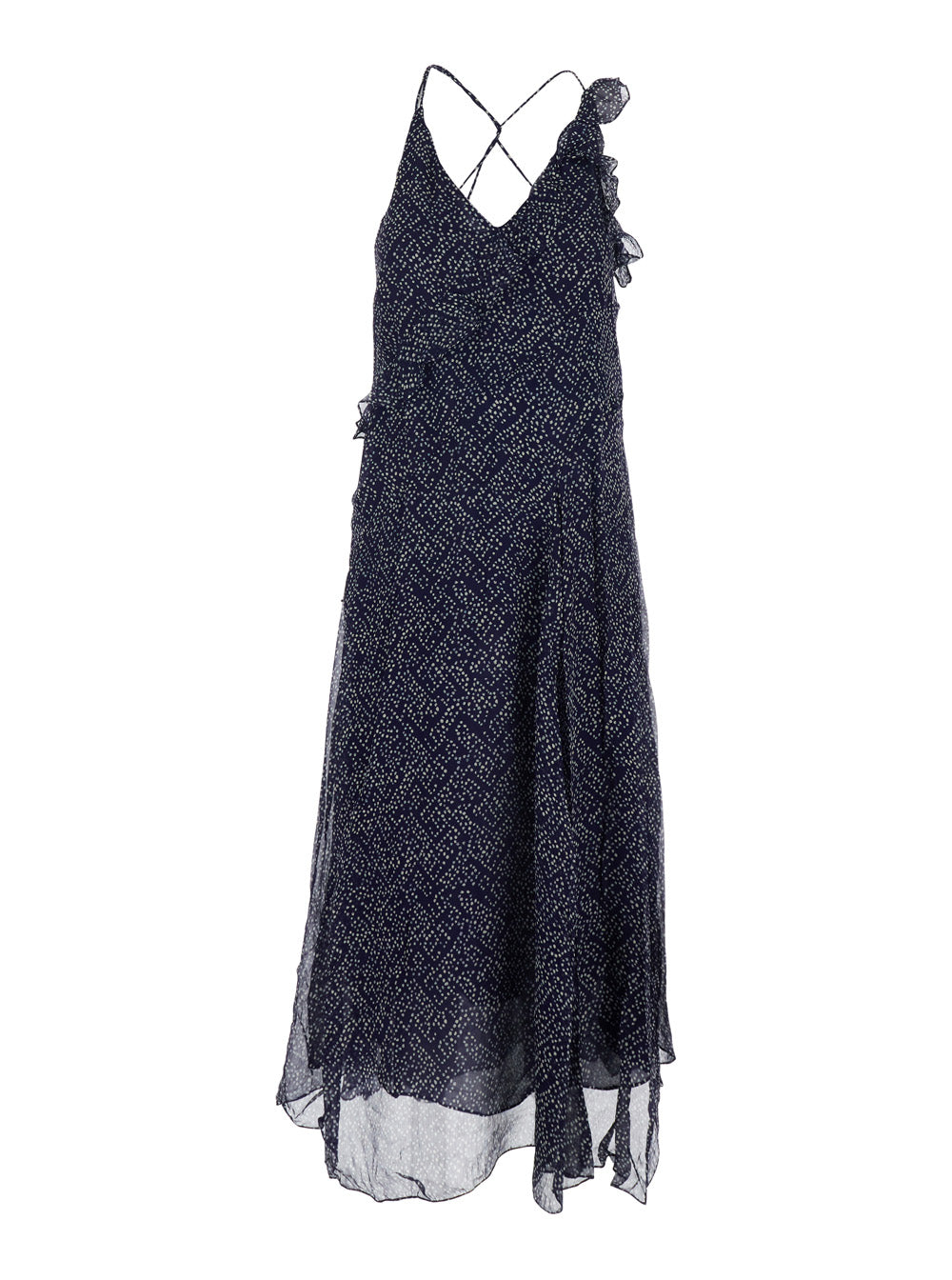 Isabel Marant Etoile Women 'Luxie' Blue Flared Dress With V Neck With Ruffles And All-Over Print In Viscose Woman ISABEL MARANT ETOILE