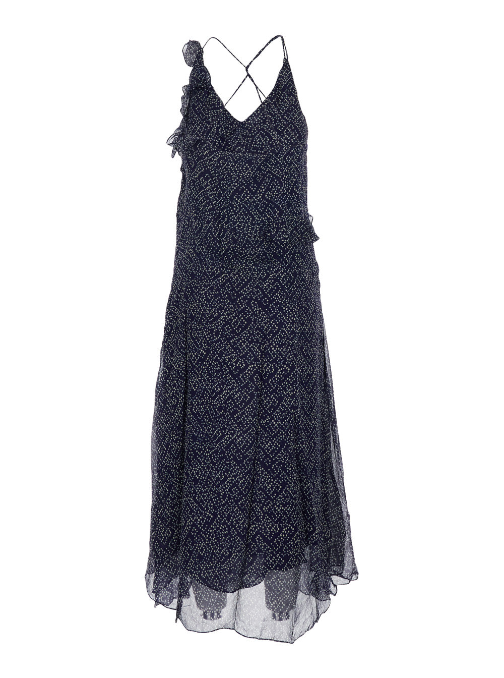 Isabel Marant Etoile Women 'Luxie' Blue Flared Dress With V Neck With Ruffles And All-Over Print In Viscose Woman ISABEL MARANT ETOILE