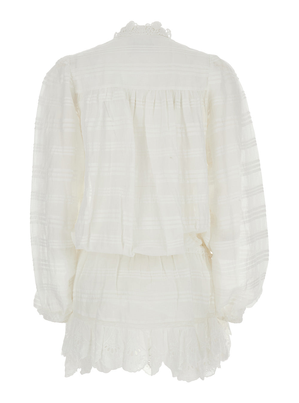 Isabel Marant Etoile Women 'Preya' White Short Dress With All-Over Embroidery And Tassel Detail In Cotton Blend For Women ISABEL MARANT ETOILE