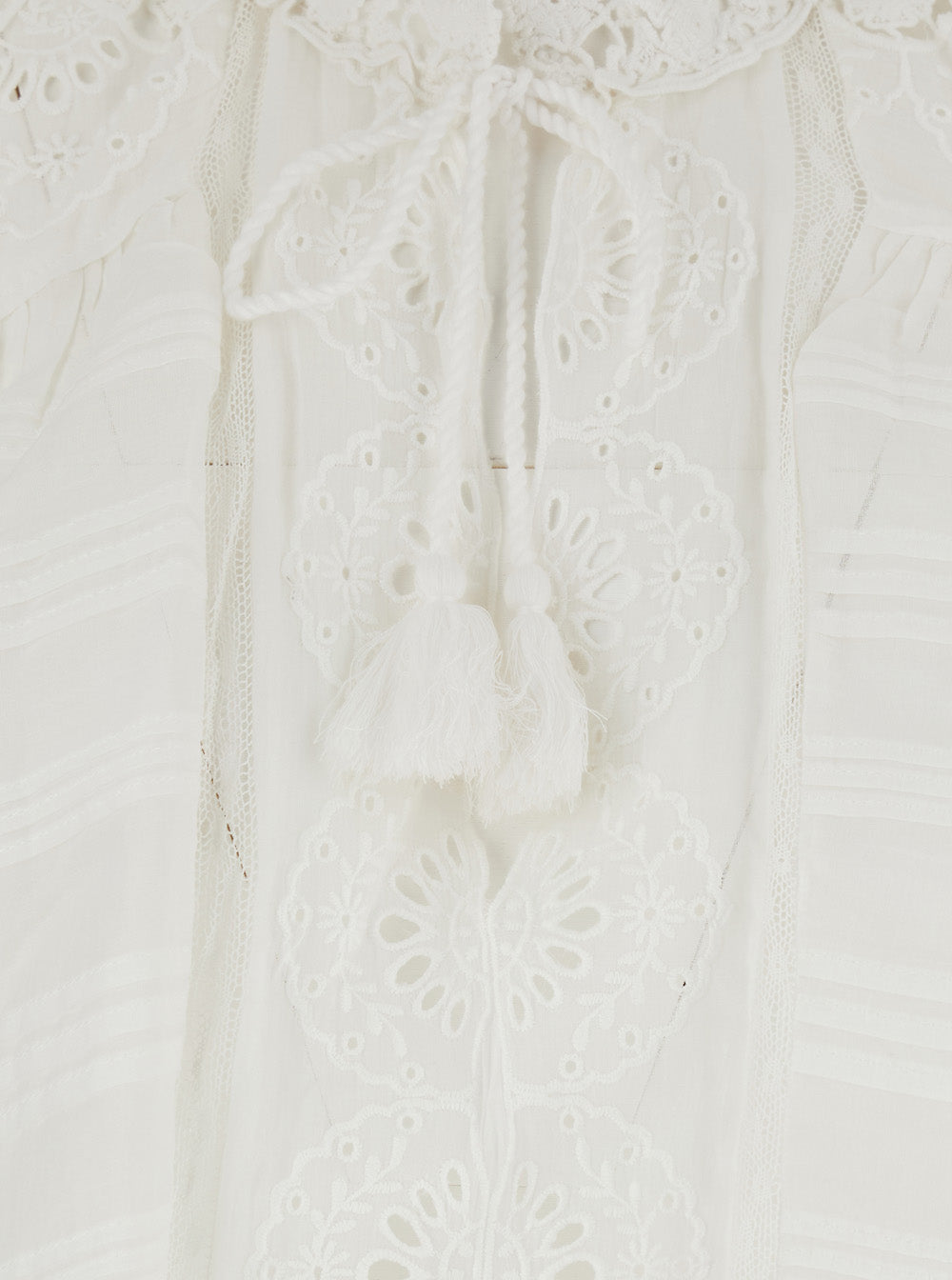 Isabel Marant Etoile Women 'Preya' White Short Dress With All-Over Embroidery And Tassel Detail In Cotton Blend For Women ISABEL MARANT ETOILE