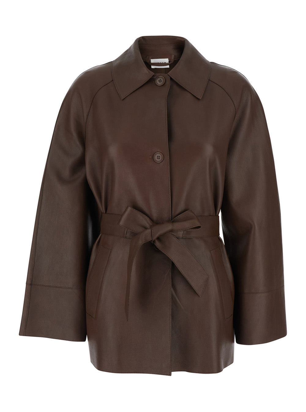 P.A.R.O.S.H. Women Brown Leather Jacket With Wide Collar And Front Belt For Women P.A.R.O.S.H.