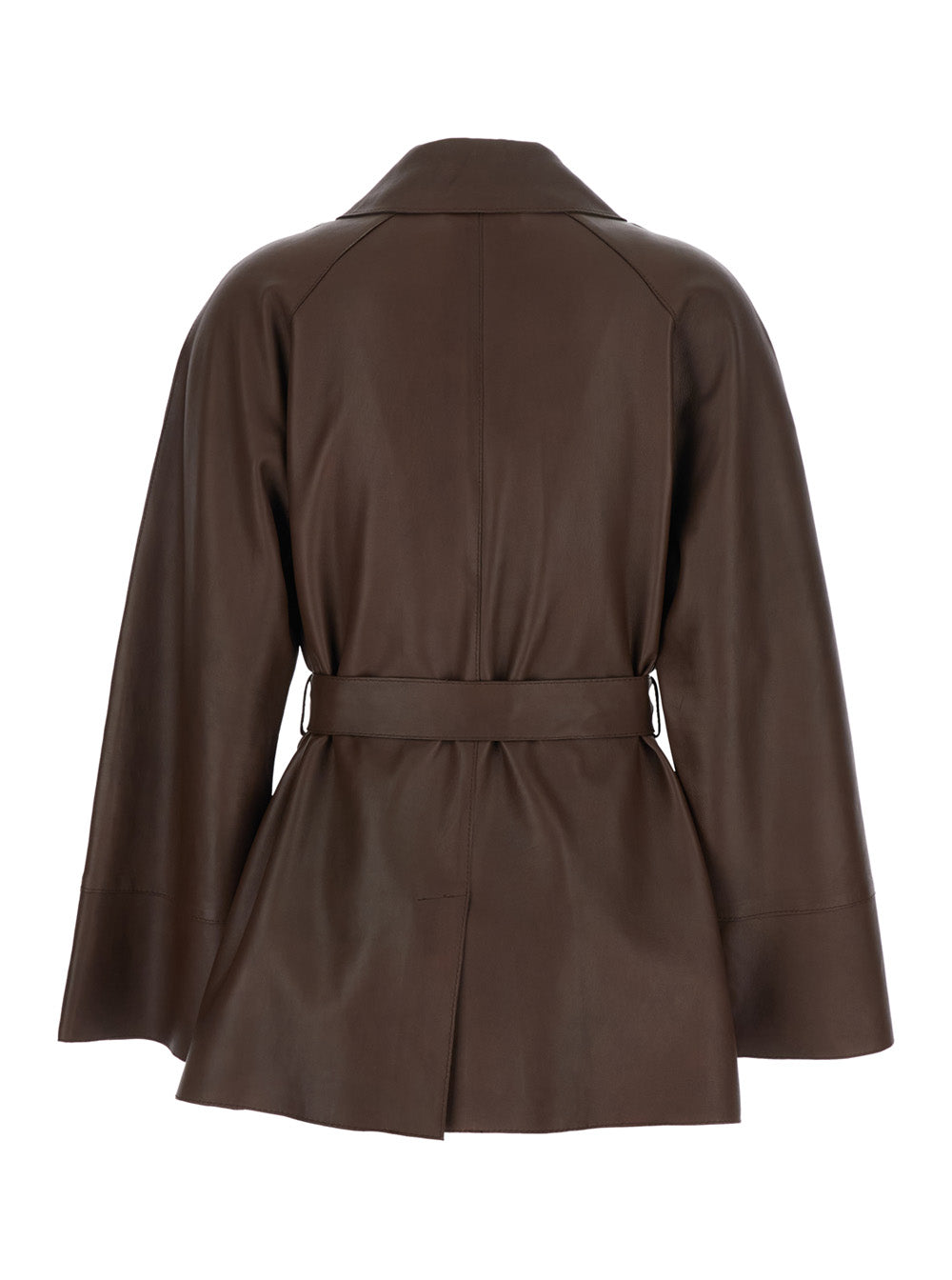 P.A.R.O.S.H. Women Brown Leather Jacket With Wide Collar And Front Belt For Women P.A.R.O.S.H.