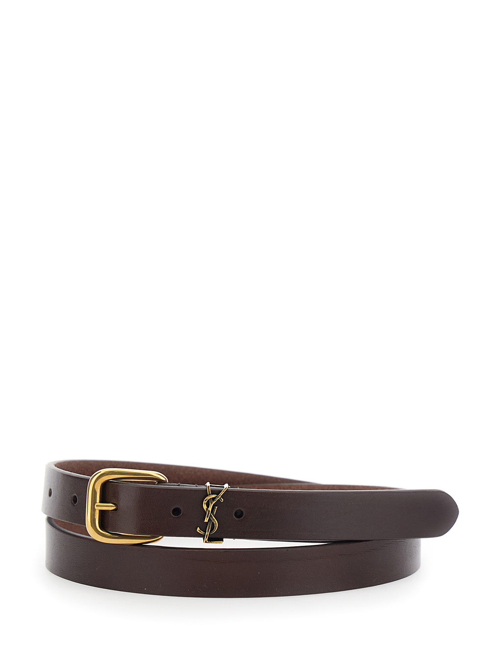 Saint Laurent Men Belt With Cassandre Plate On The Front And Adjustable Buckle Closure In Brown Leather For Men SAINT LAURENT