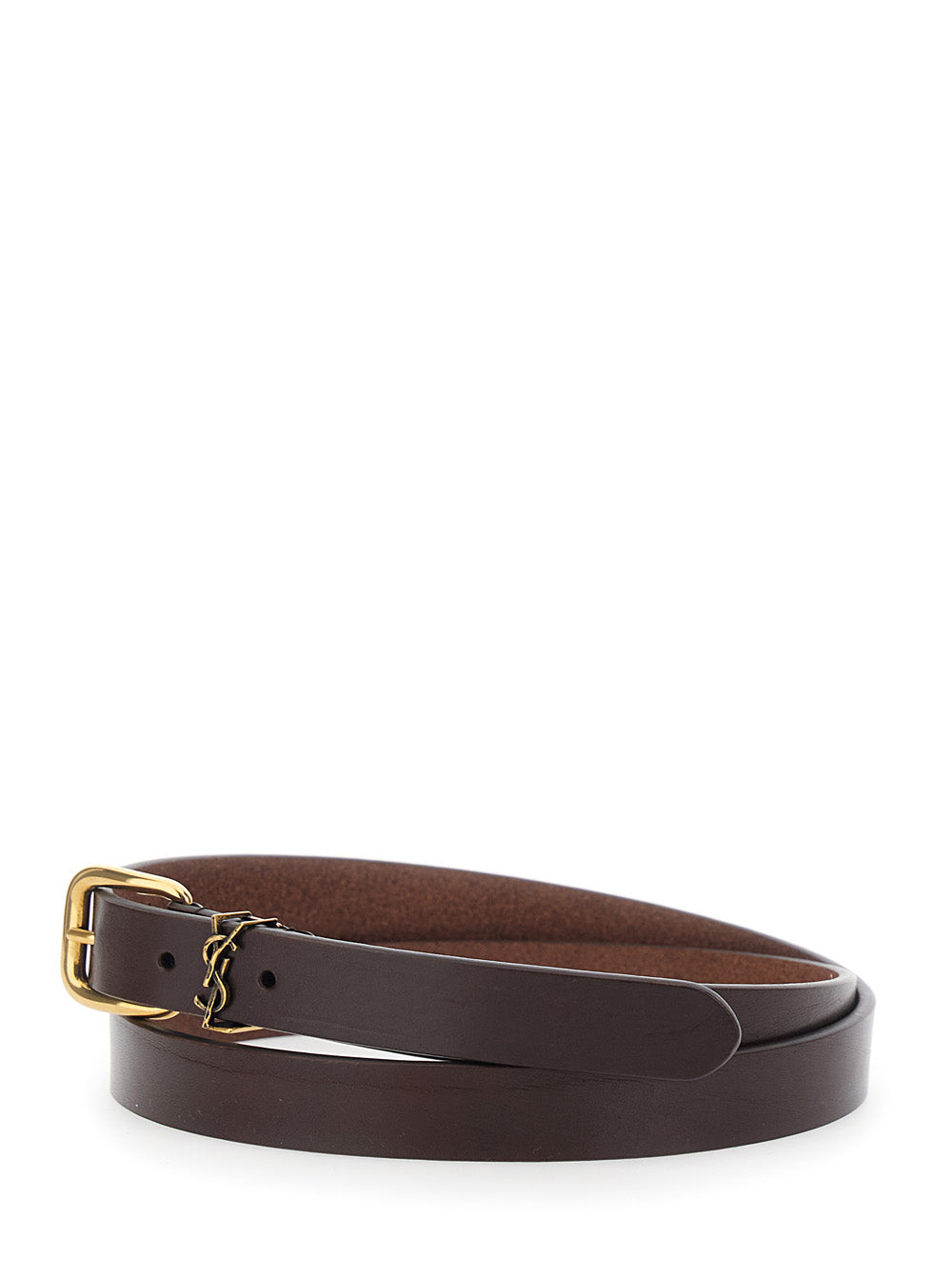 Saint Laurent Men Belt With Cassandre Plate On The Front And Adjustable Buckle Closure In Brown Leather For Men SAINT LAURENT
