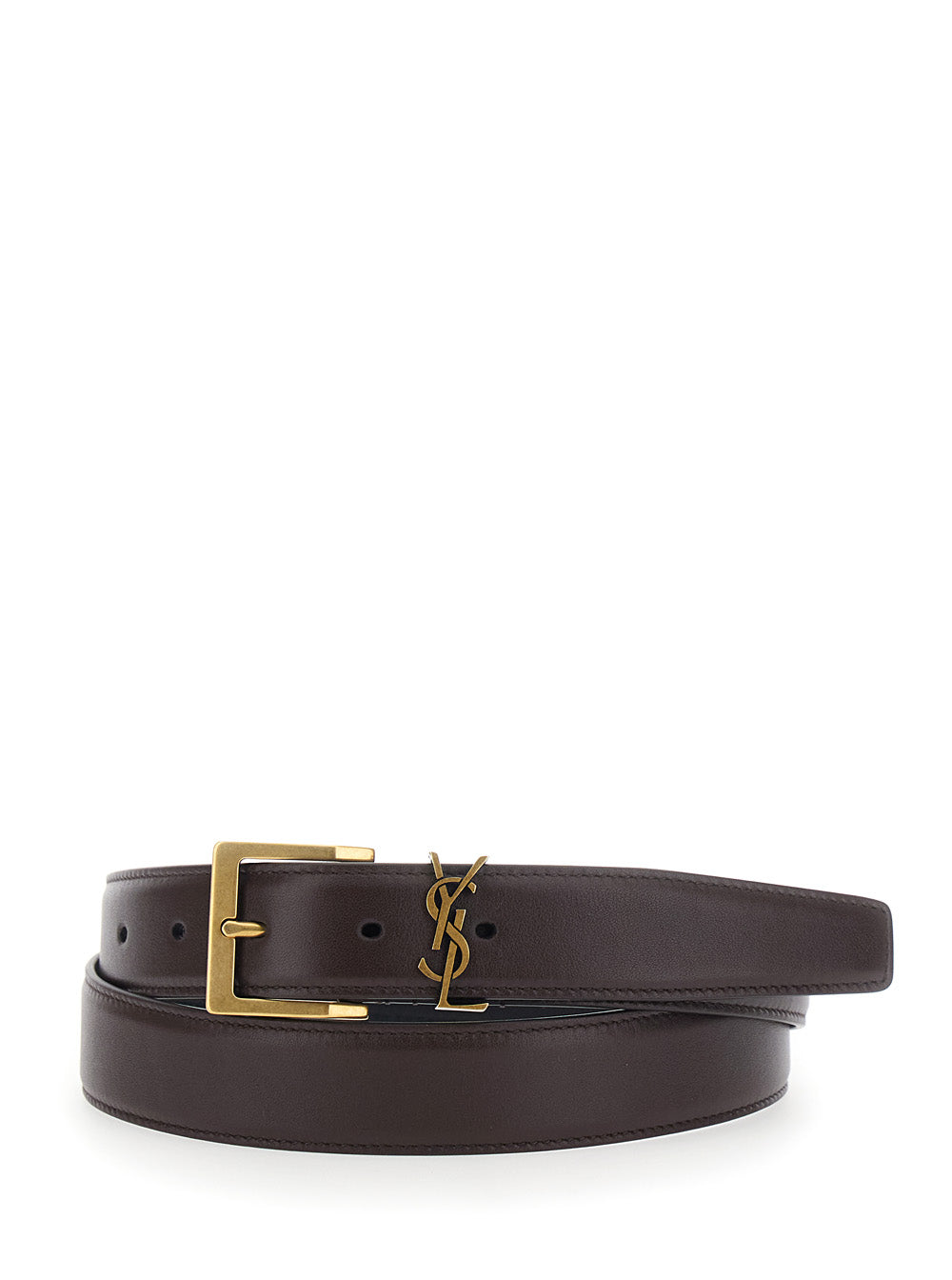 Saint Laurent Men Belt With Cassandre Plate On The Front And Adjustable Buckle Closure In Brown Leather For Men SAINT LAURENT