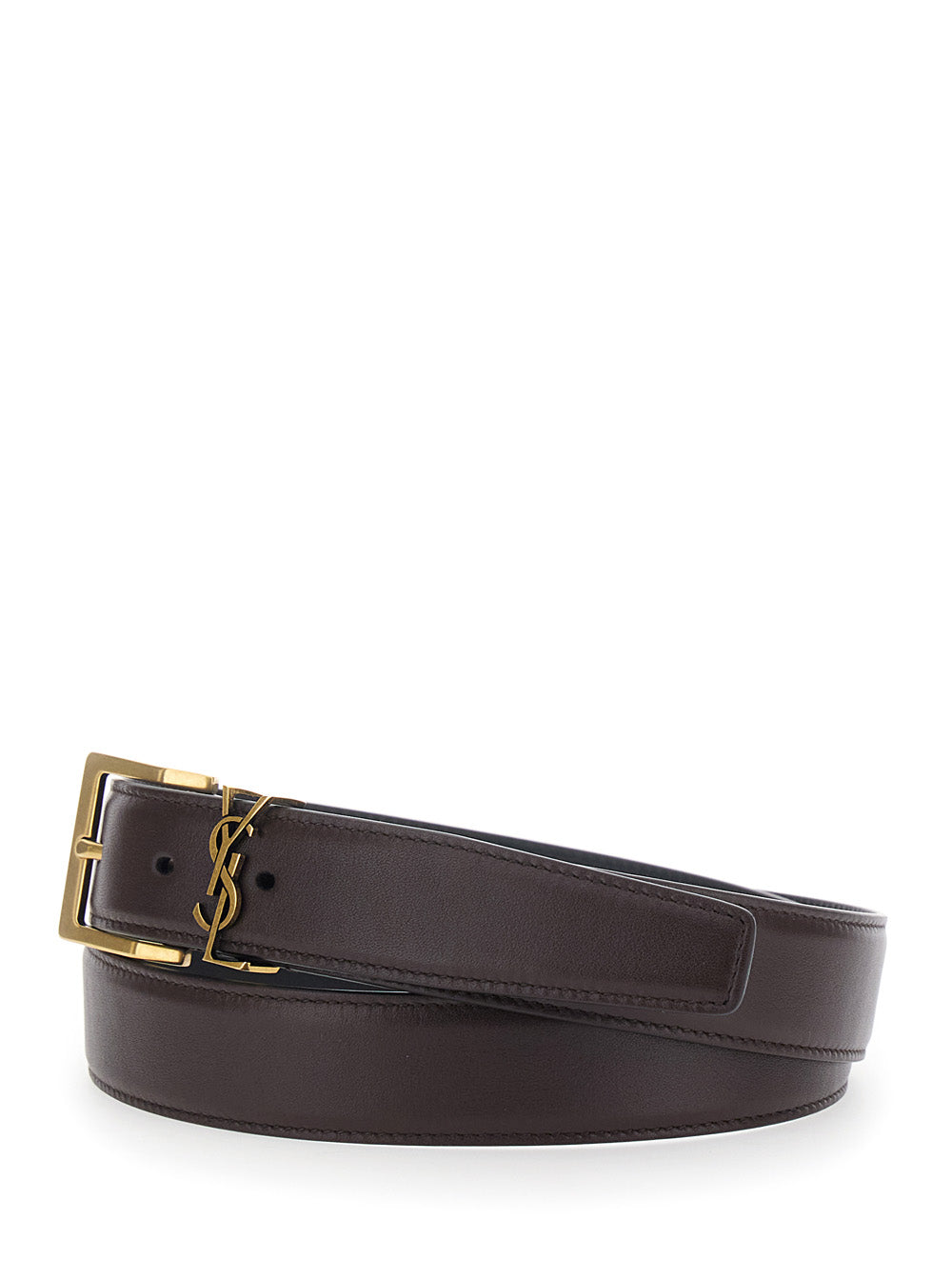 Saint Laurent Men Belt With Cassandre Plate On The Front And Adjustable Buckle Closure In Brown Leather For Men SAINT LAURENT