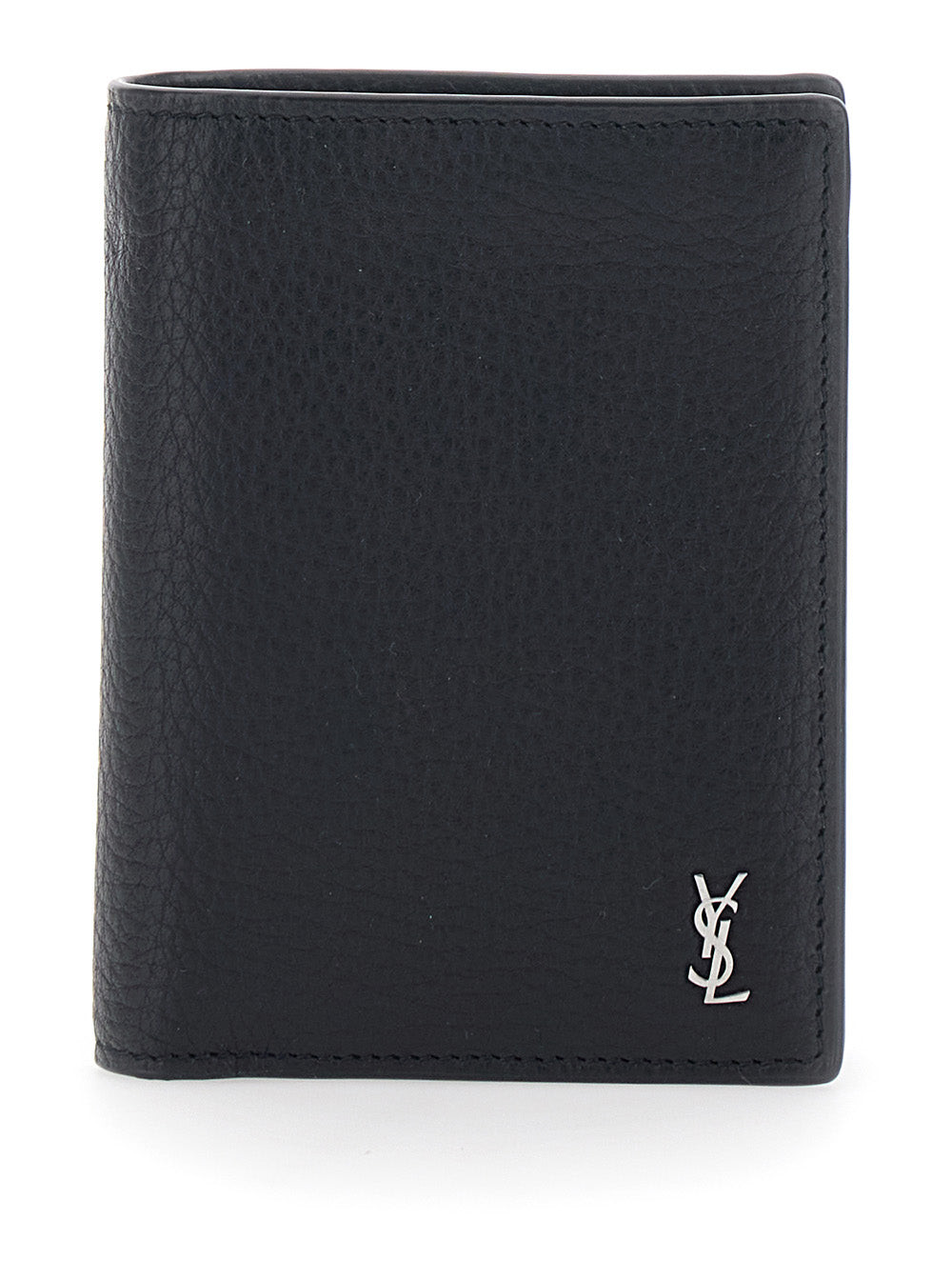 Saint Laurent Men Black Card Holder With Cassandre On The Front In Grained Leather Man SAINT LAURENT