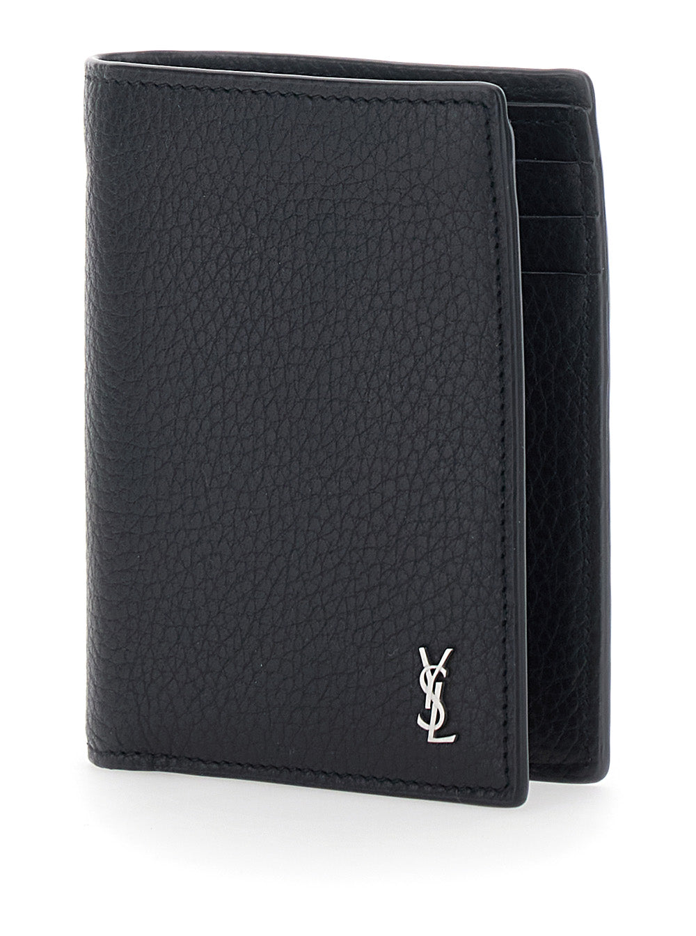 Saint Laurent Men Black Card Holder With Cassandre On The Front In Grained Leather Man SAINT LAURENT