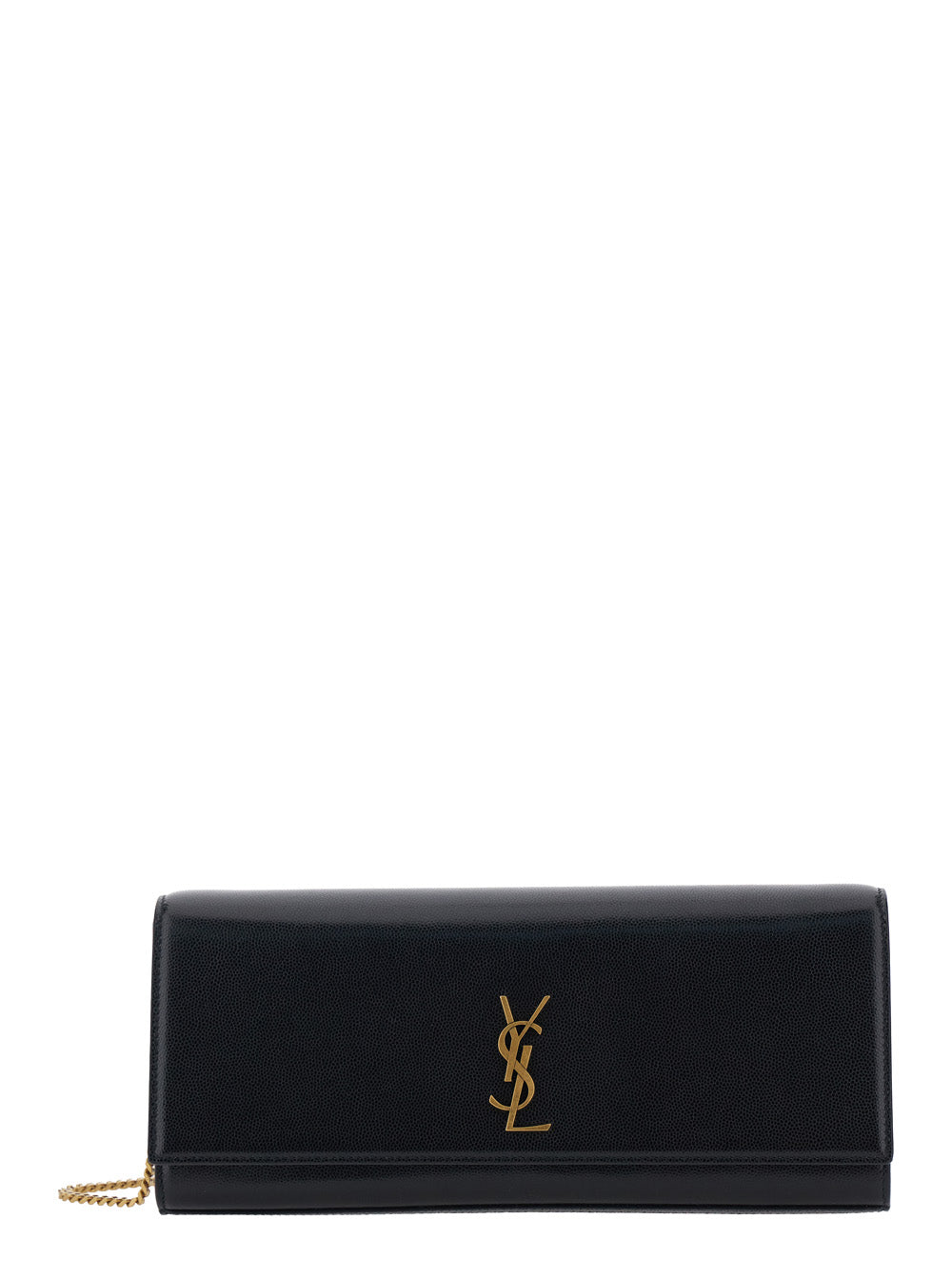Saint Laurent Women 'Kate' Black Crossbody Bag With Chain-Link Shoulder Strap And Cassandre Plaque On The Front In Grained Leather Woman SAINT LAURENT