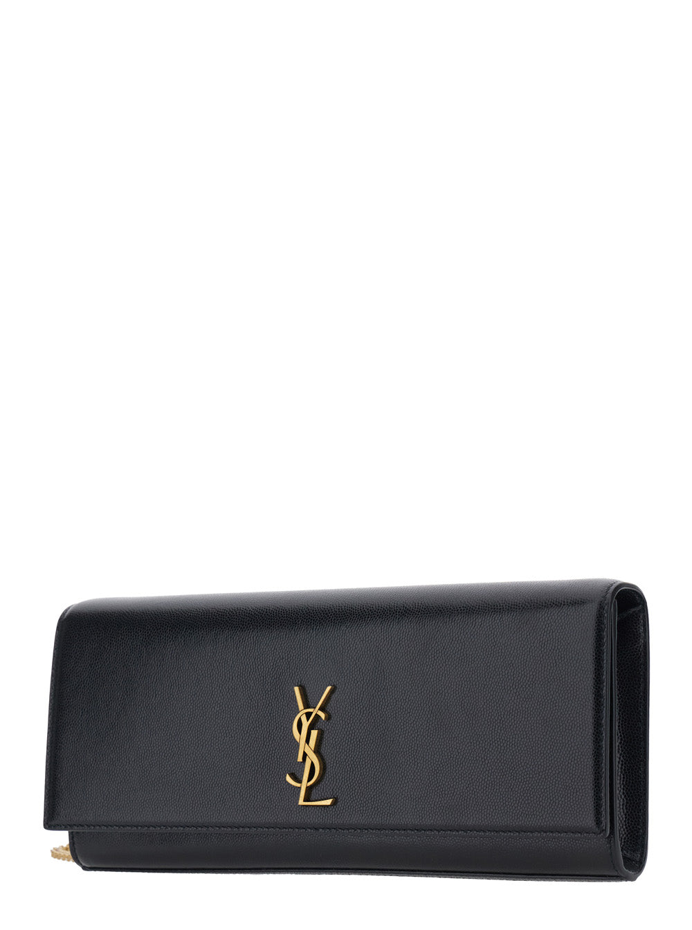 Saint Laurent Women 'Kate' Black Crossbody Bag With Chain-Link Shoulder Strap And Cassandre Plaque On The Front In Grained Leather Woman SAINT LAURENT