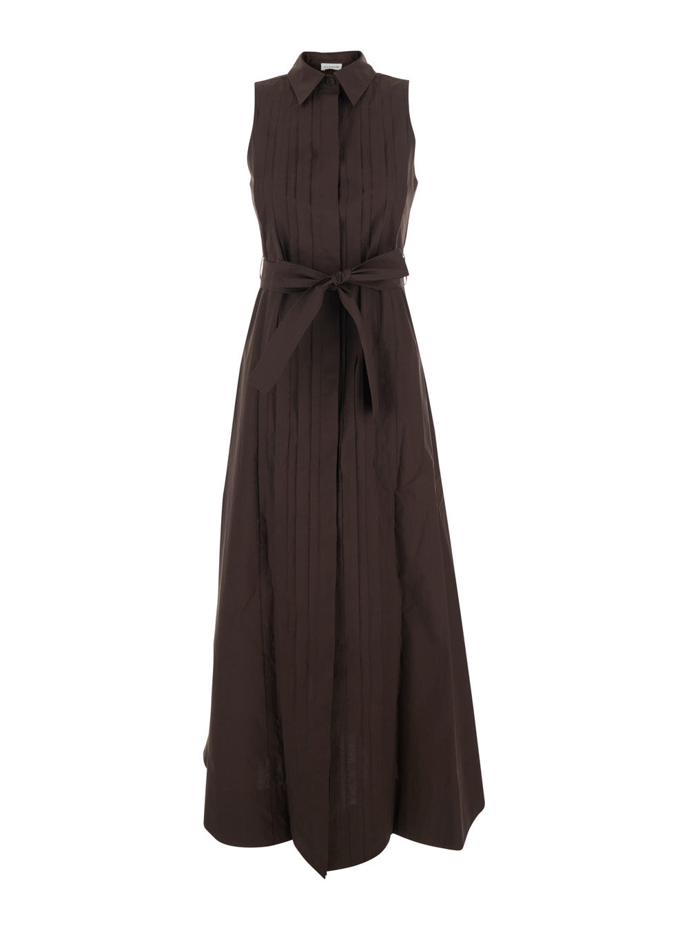 P.A.R.O.S.H. Women Long Sleeveless Dress With Front Belt And Classic Collar In Brown For Women P.A.R.O.S.H.