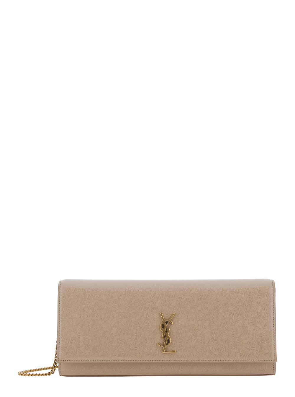 Saint Laurent Women 'Kate' Beige Crossbody Bag With Chain-Link Shoulder Strap And Cassandre Plaque On The Front In Grained Leather Woman SAINT LAURENT