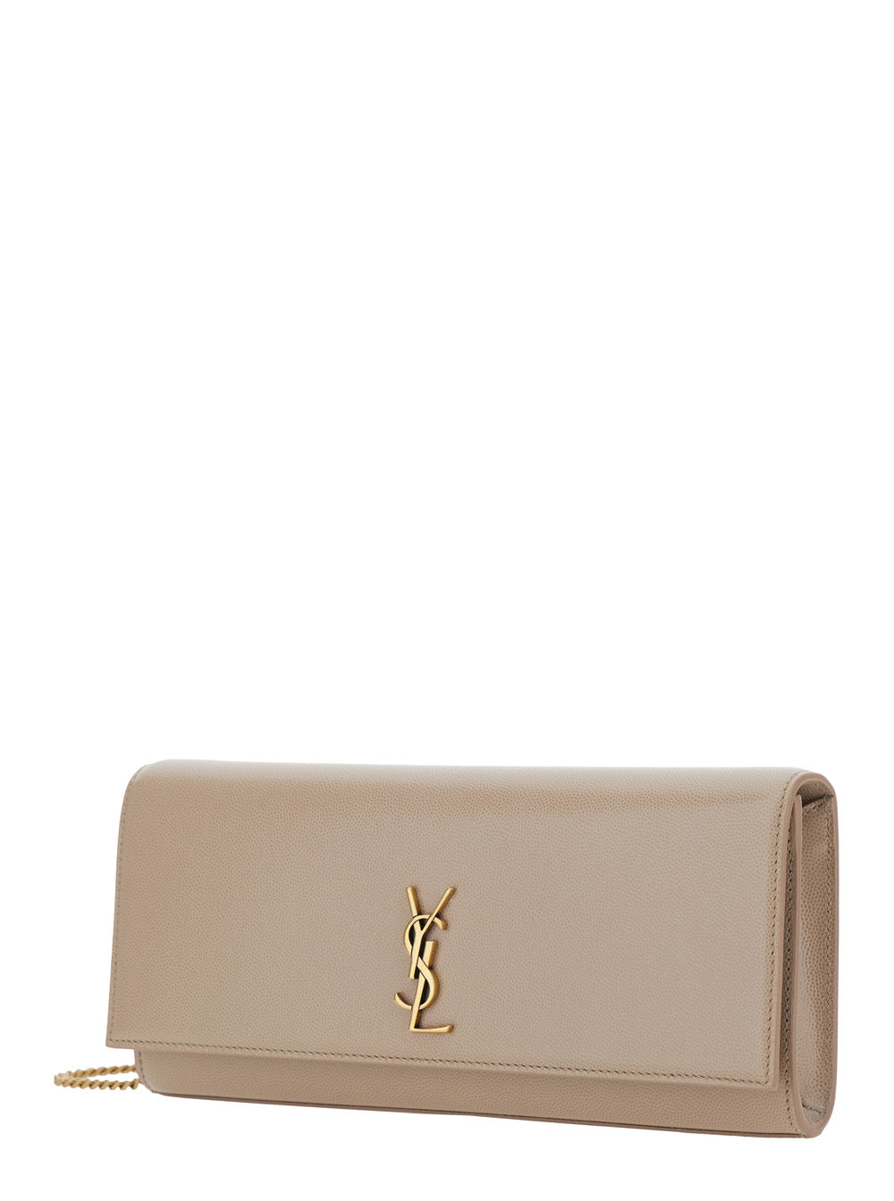 Saint Laurent Women 'Kate' Beige Crossbody Bag With Chain-Link Shoulder Strap And Cassandre Plaque On The Front In Grained Leather Woman SAINT LAURENT