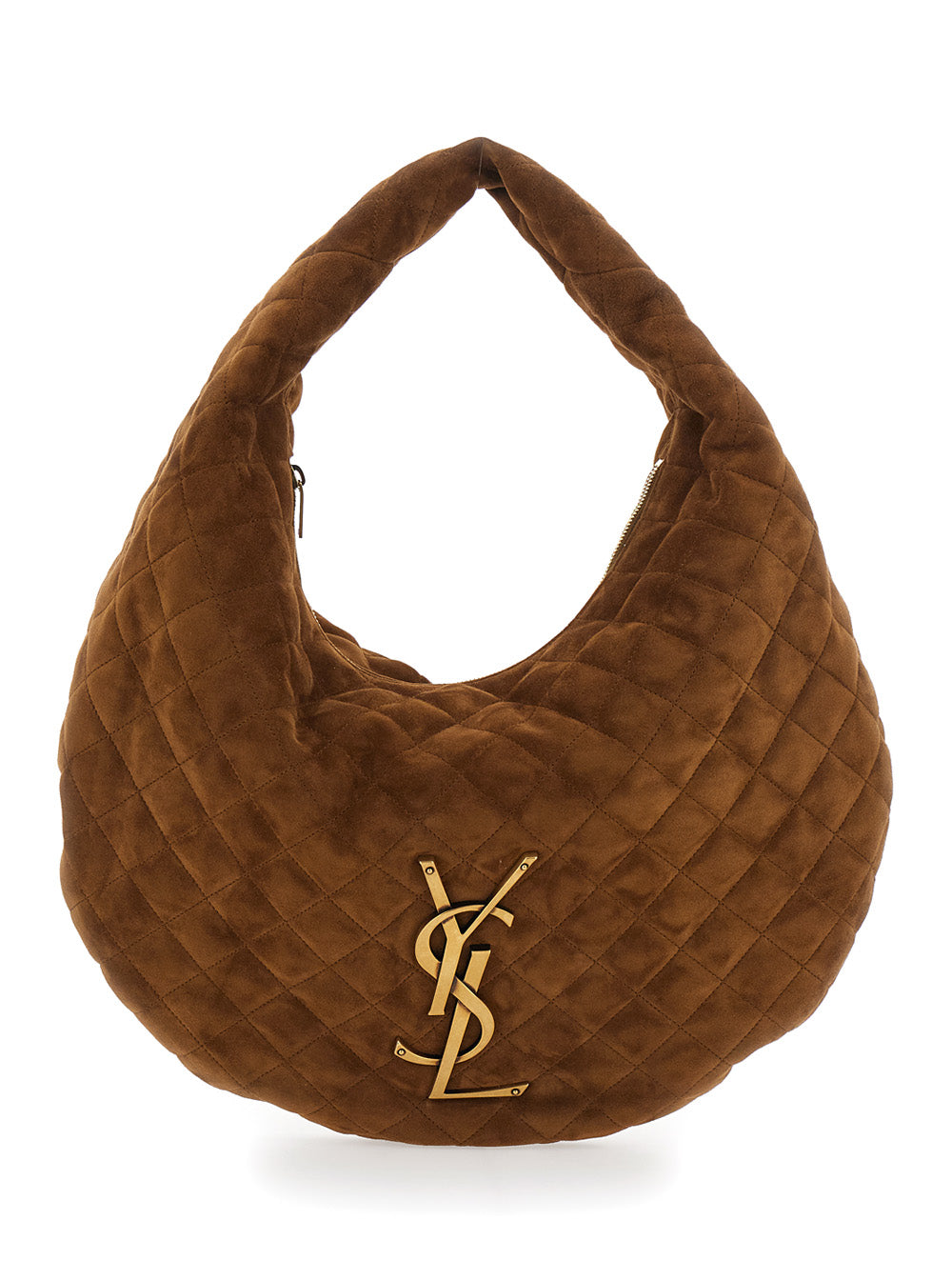 Saint Laurent Women 'Icare' Brown Shoulder Bag With Quilted Design And Cassandre Plaque On The Front In Suede Woman SAINT LAURENT