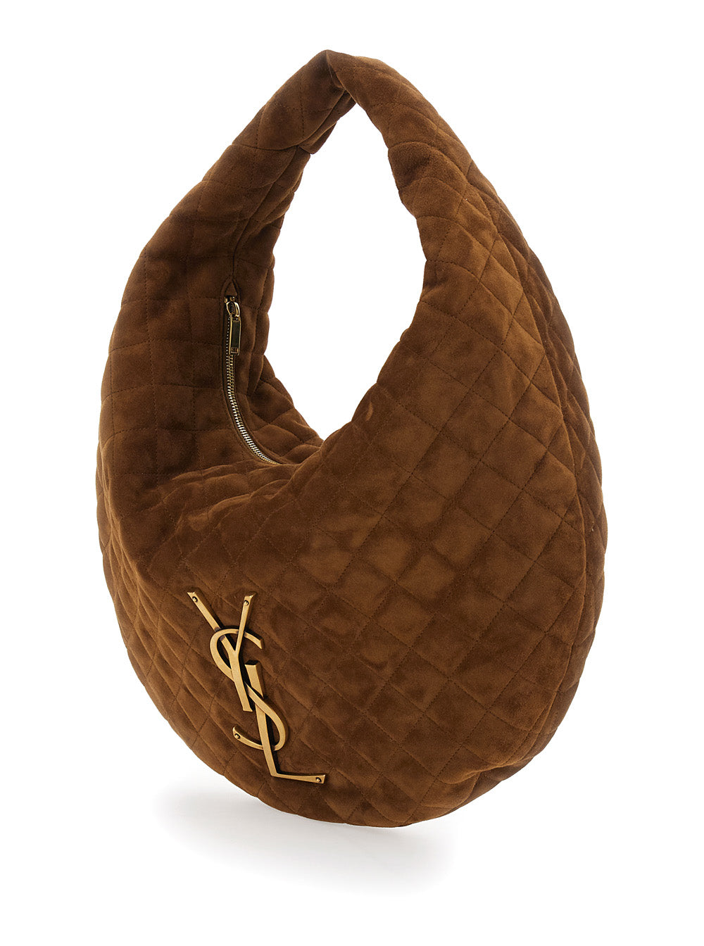Saint Laurent Women 'Icare' Brown Shoulder Bag With Quilted Design And Cassandre Plaque On The Front In Suede Woman SAINT LAURENT