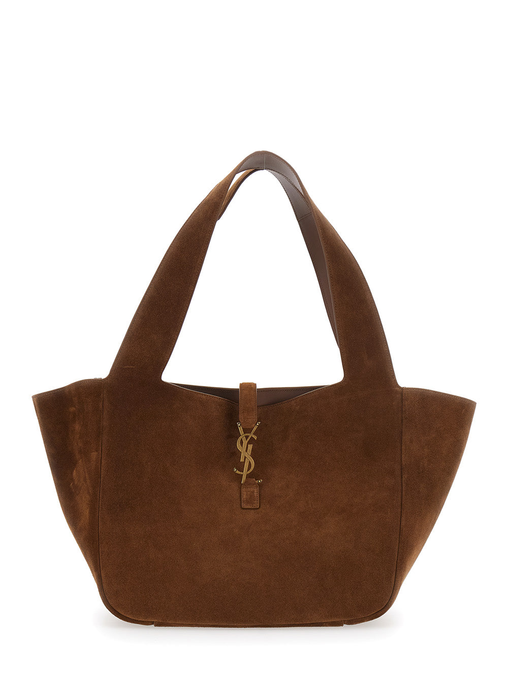 Saint Laurent Women 'Bea' Brown Shoulder Bag With Cassandre Plaque On The Front In Suede Woman SAINT LAURENT