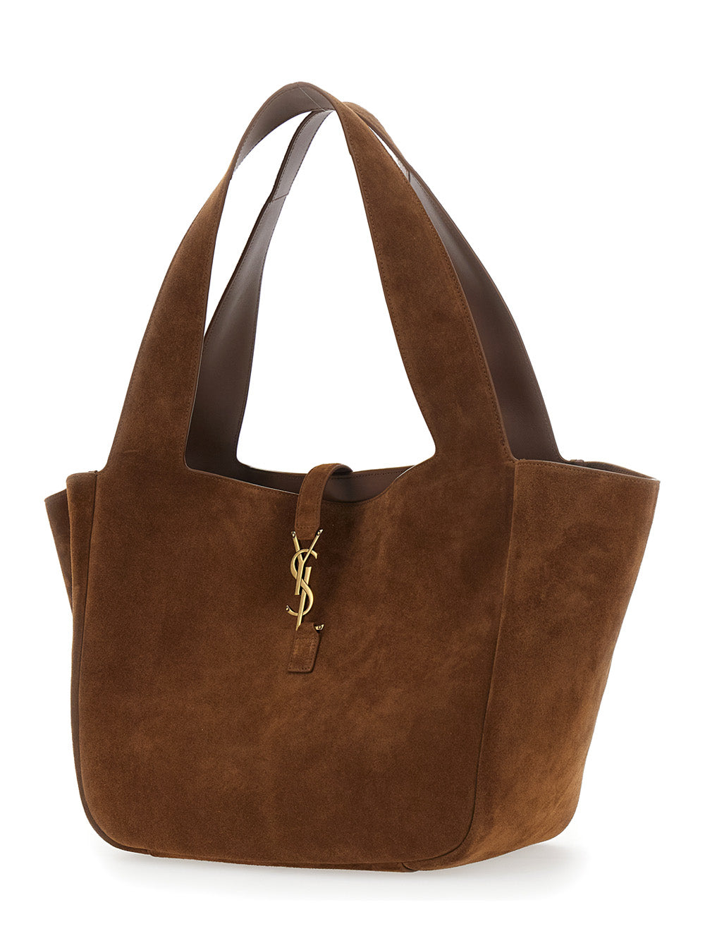 Saint Laurent Women 'Bea' Brown Shoulder Bag With Cassandre Plaque On The Front In Suede Woman SAINT LAURENT