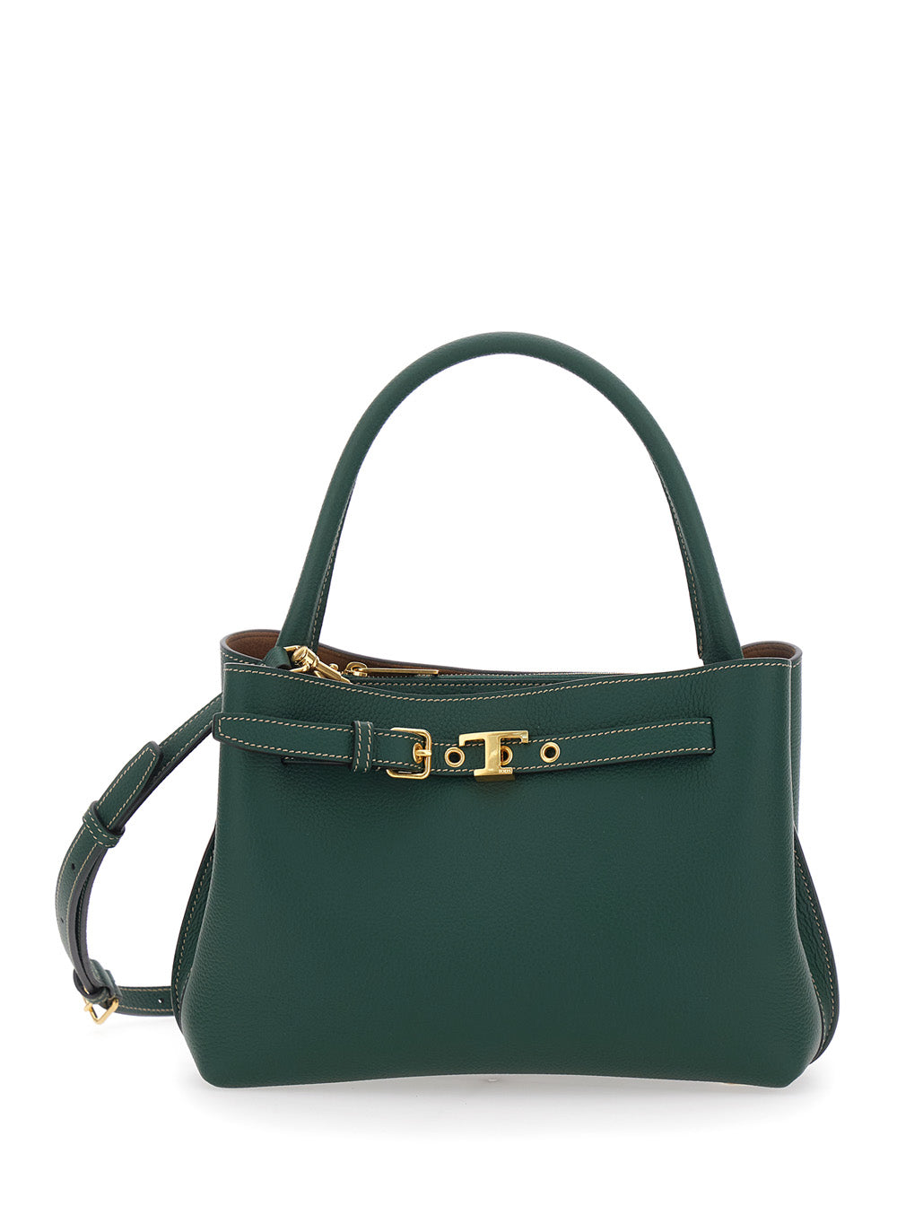Tod's Women 'T-String Small' Green Handbag With Adjustable And Removable Shoulder Strap And Buckled Belt Detail On The Front In Grained Leather Woman TOD'S