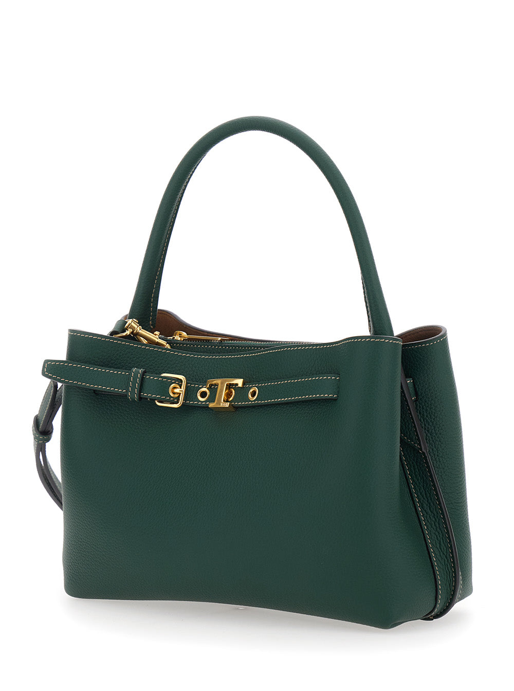 Tod's Women 'T-String Small' Green Handbag With Adjustable And Removable Shoulder Strap And Buckled Belt Detail On The Front In Grained Leather Woman TOD'S