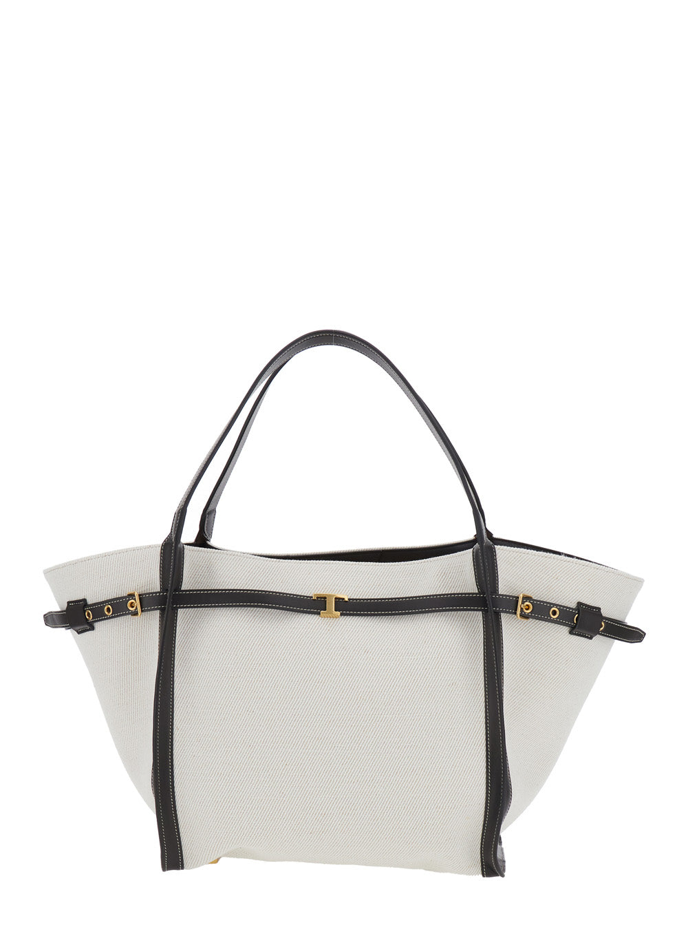 Tod's Women White Tote Bag With Front Leather Buckled Belt In Cotton Blend Woman TOD'S