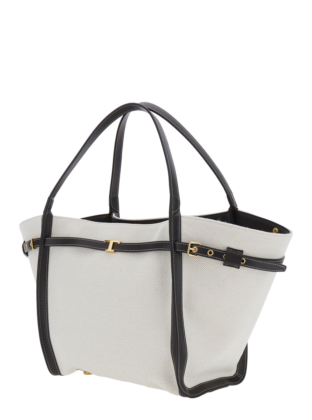 Tod's Women White Tote Bag With Front Leather Buckled Belt In Cotton Blend Woman TOD'S