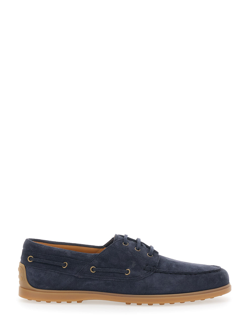 Tod's Men Blue Boat Loafers With Logo Lettering On Back In Suede Man TOD'S