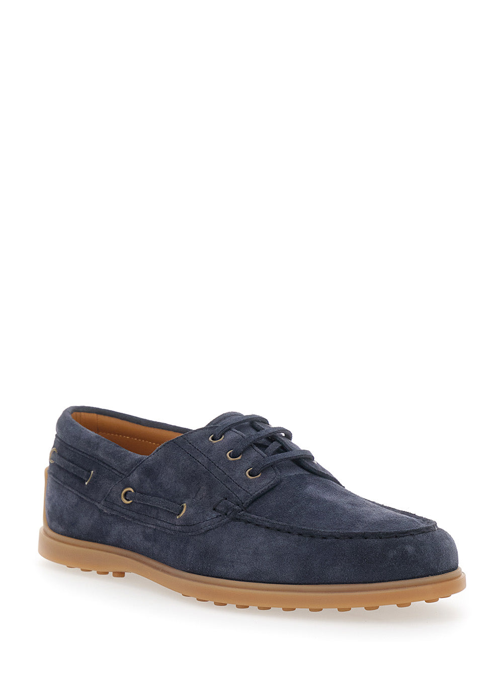 Tod's Men Blue Boat Loafers With Logo Lettering On Back In Suede Man TOD'S