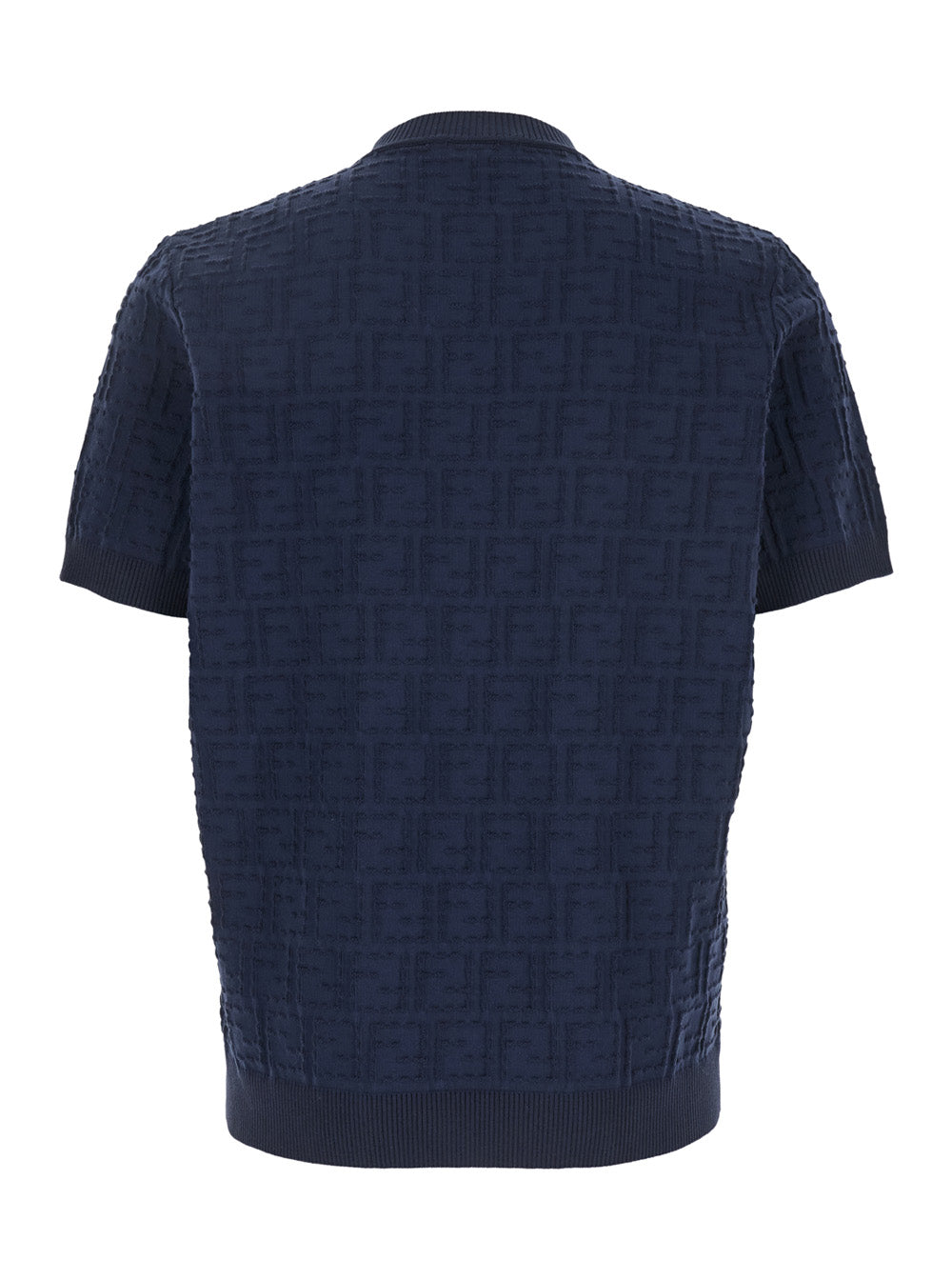 Fendi Men Blue Crewneck T-Shirt With All-Over Ff Logo Embroidery In Cotton Man FENDI