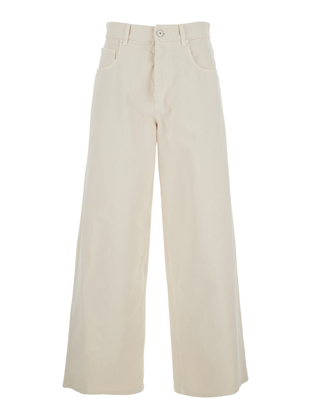 Brunello Cucinelli Women White Wide Jeans With Five-Pocket Design In Bleached Denim For Women BRUNELLO CUCINELLI