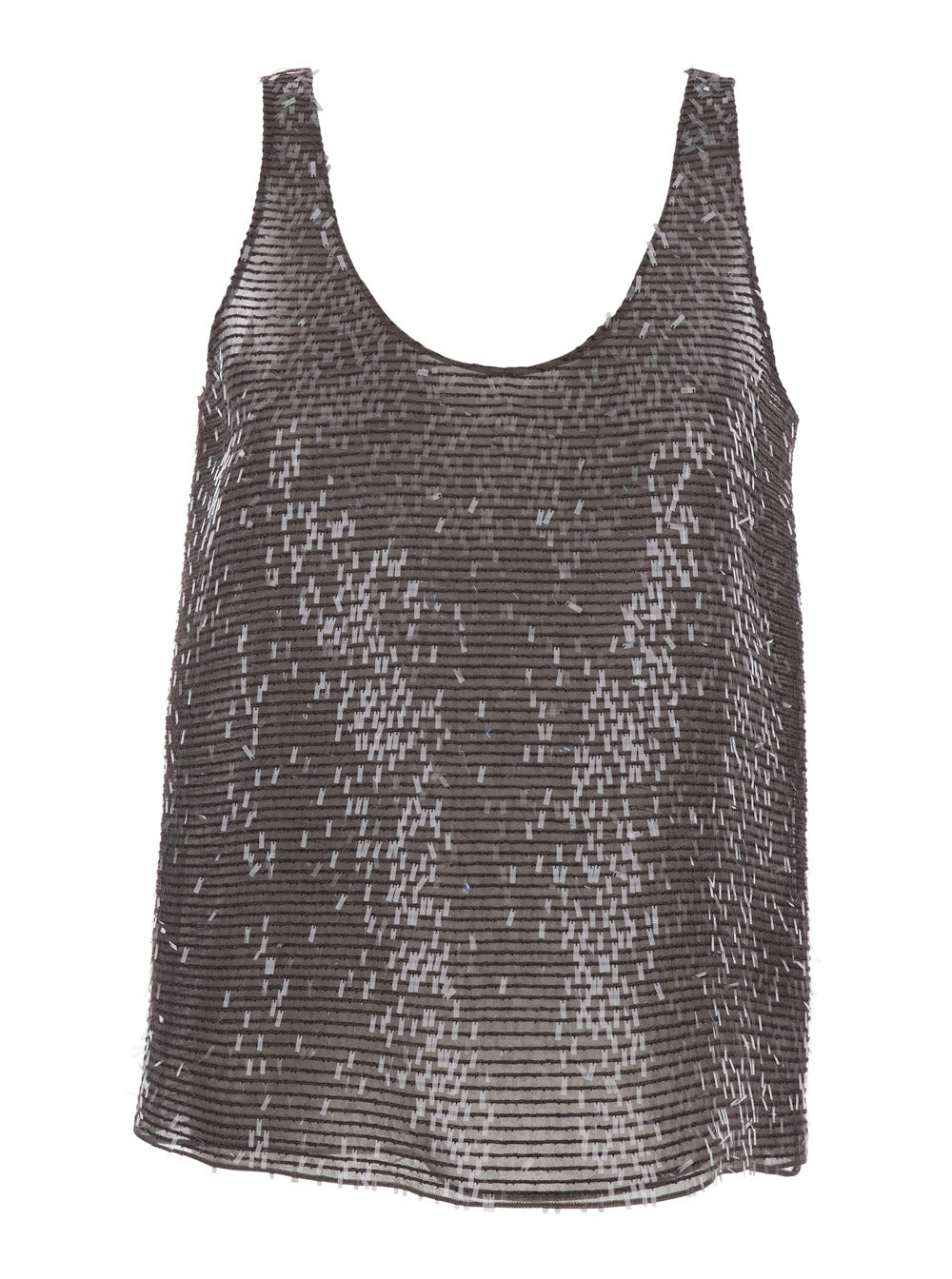 Brunello Cucinelli Women Silk Top With Round Neck And All-Over Sequins Brown Women BRUNELLO CUCINELLI