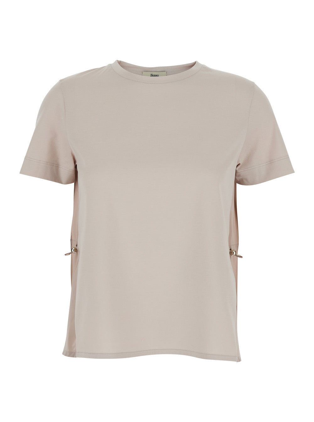 Herno Women Crew Neck T-Shirt With Logo Detail On Sleeve In Pink For Women HERNO