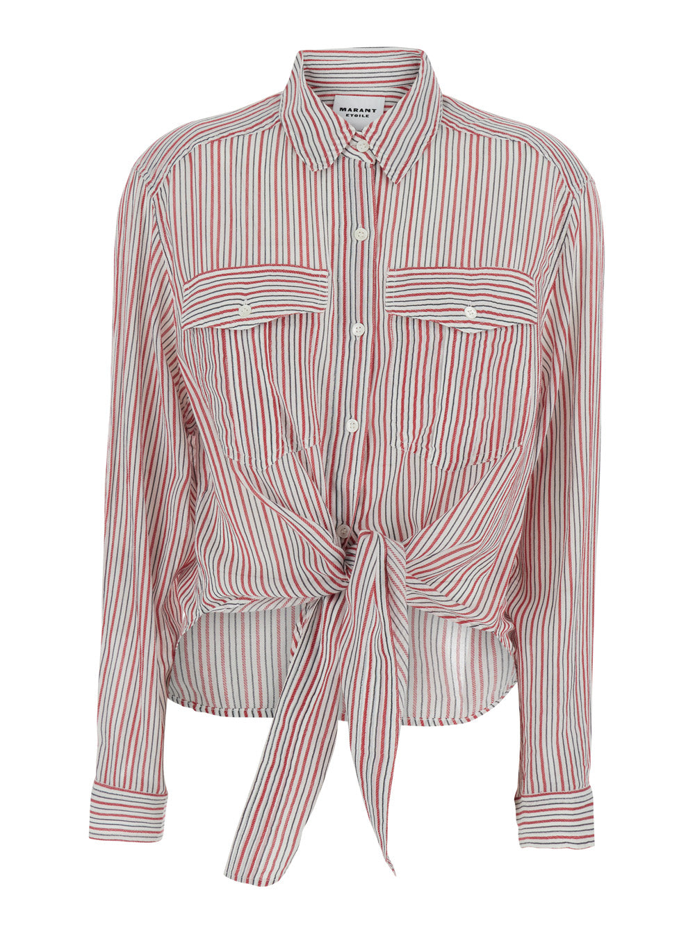 Isabel Marant Etoile Women Shirt 'Nath' With Bow On The Front And All-Over Stripe Motif In Red Cotton For Women ISABEL MARANT ETOILE