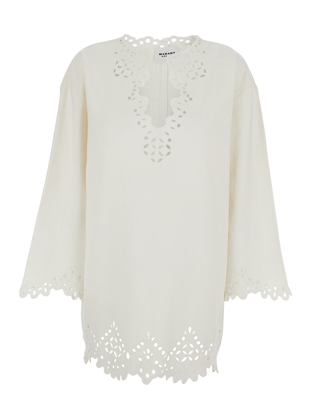 Isabel Marant Etoile Women Dress 'Sherazade' Crew Neck With Cut-Out Details And Scalloped Hem In White Cotton For Women ISABEL MARANT ETOILE