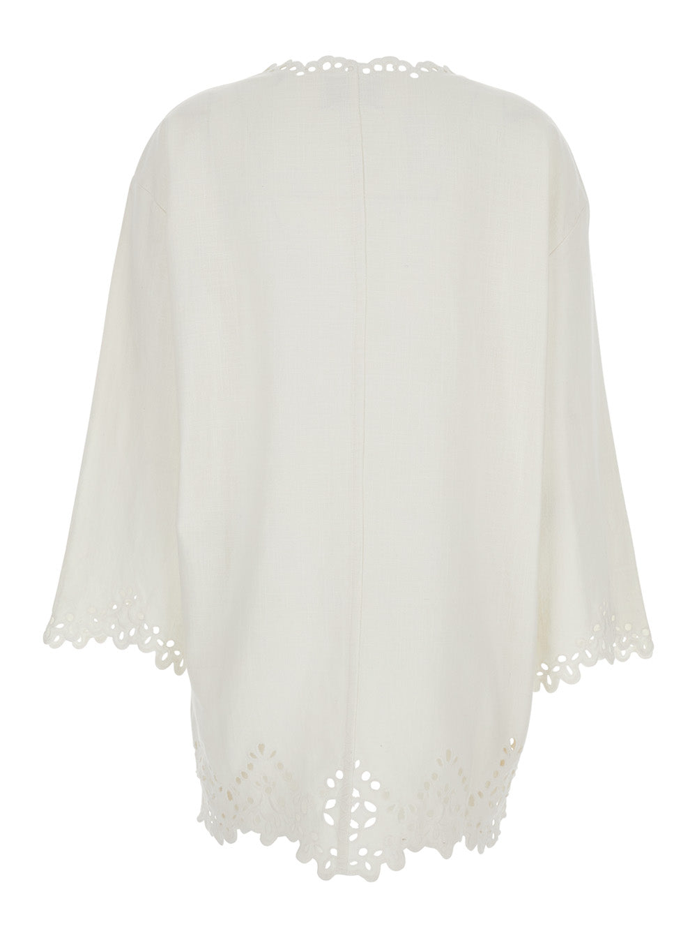 Isabel Marant Etoile Women Dress 'Sherazade' Crew Neck With Cut-Out Details And Scalloped Hem In White Cotton For Women ISABEL MARANT ETOILE