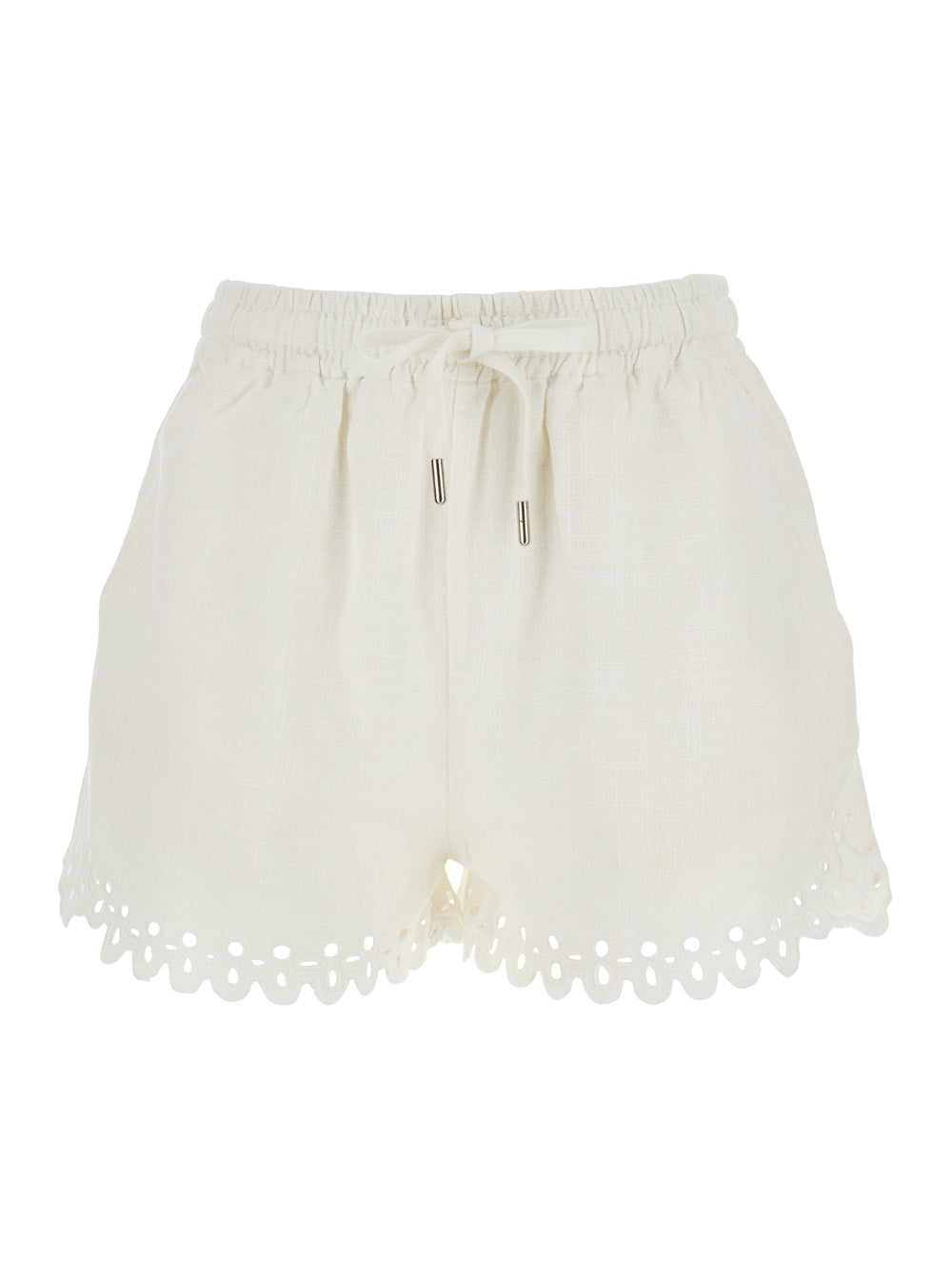 Isabel Marant Etoile Women Balyme Shorts With Elastic Waist And Drawstring And Scalloped Hem In White Cotton For Women ISABEL MARANT ETOILE