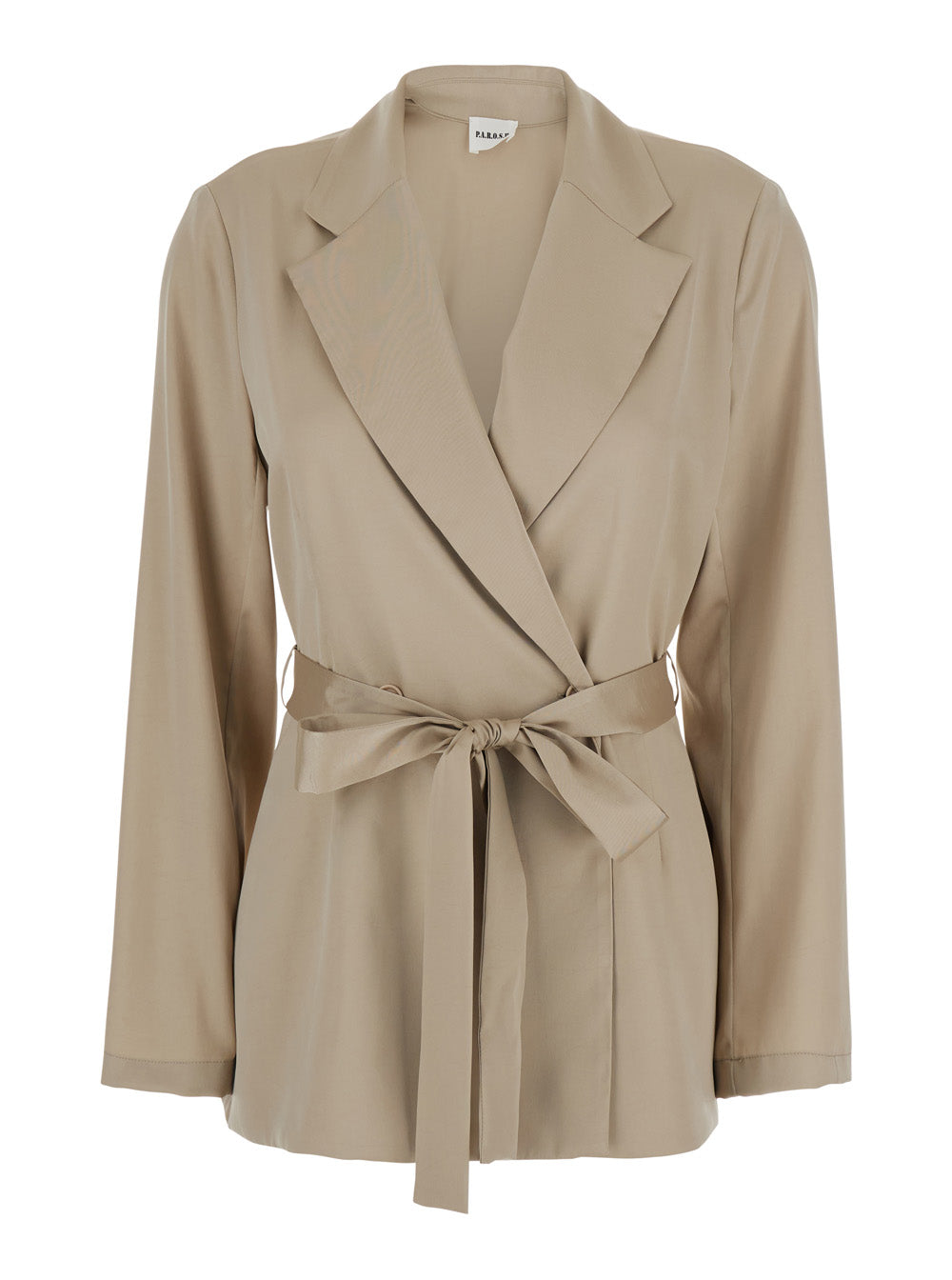 P.A.R.O.S.H. Women Double-Breasted Jacket With Notched Revers And Front Belt In Beige Tech Fabric For Women P.A.R.O.S.H.