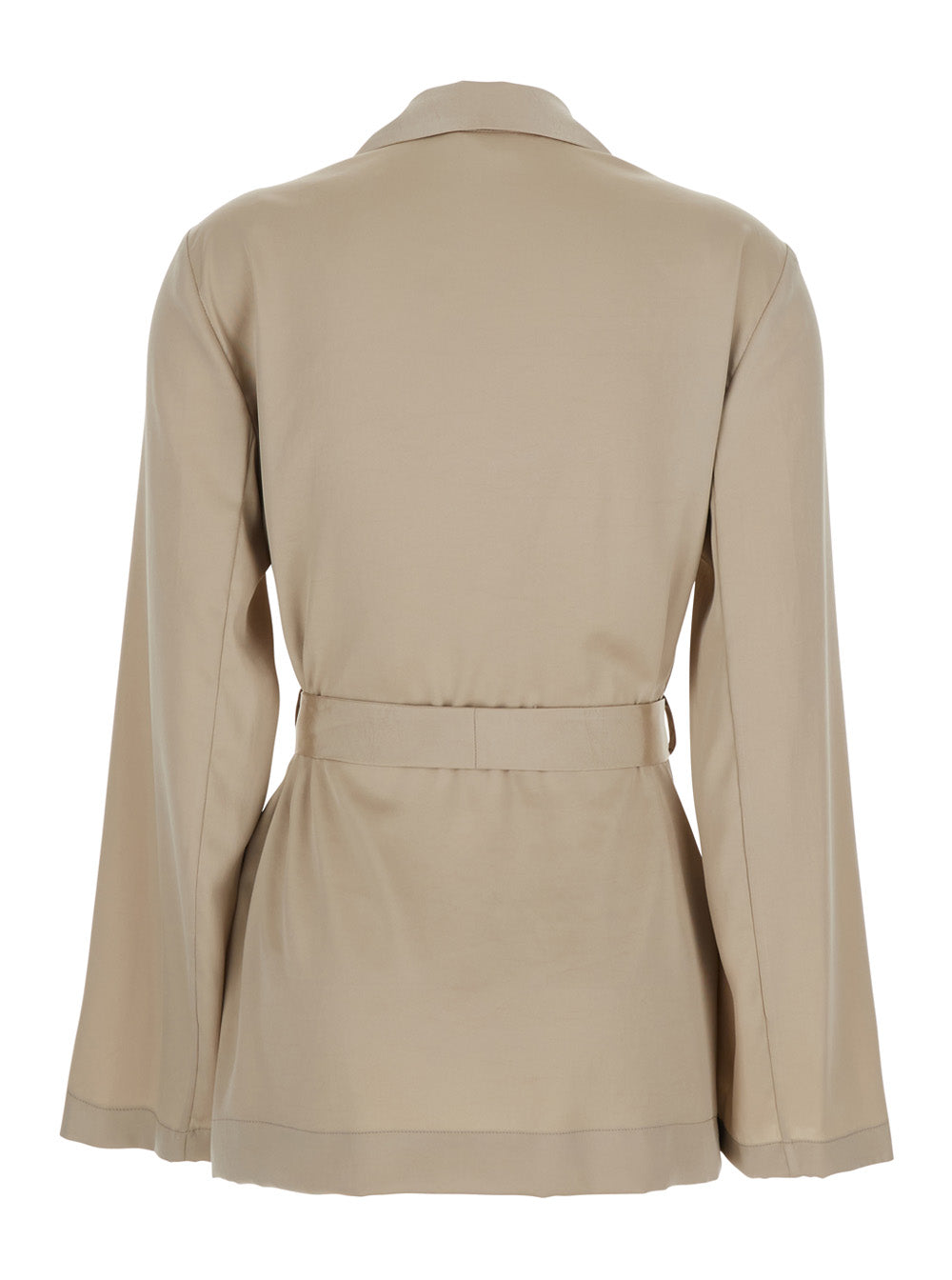 P.A.R.O.S.H. Women Double-Breasted Jacket With Notched Revers And Front Belt In Beige Tech Fabric For Women P.A.R.O.S.H.