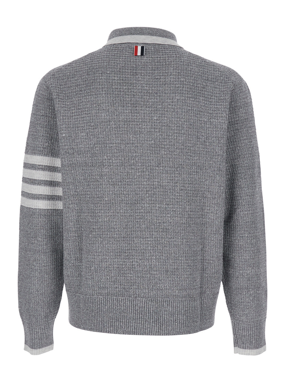 Thom Browne Men Grey Polo Shirt With 4-Bar Detail On The Sleeve In Wool And Silk Blend Man THOM BROWNE