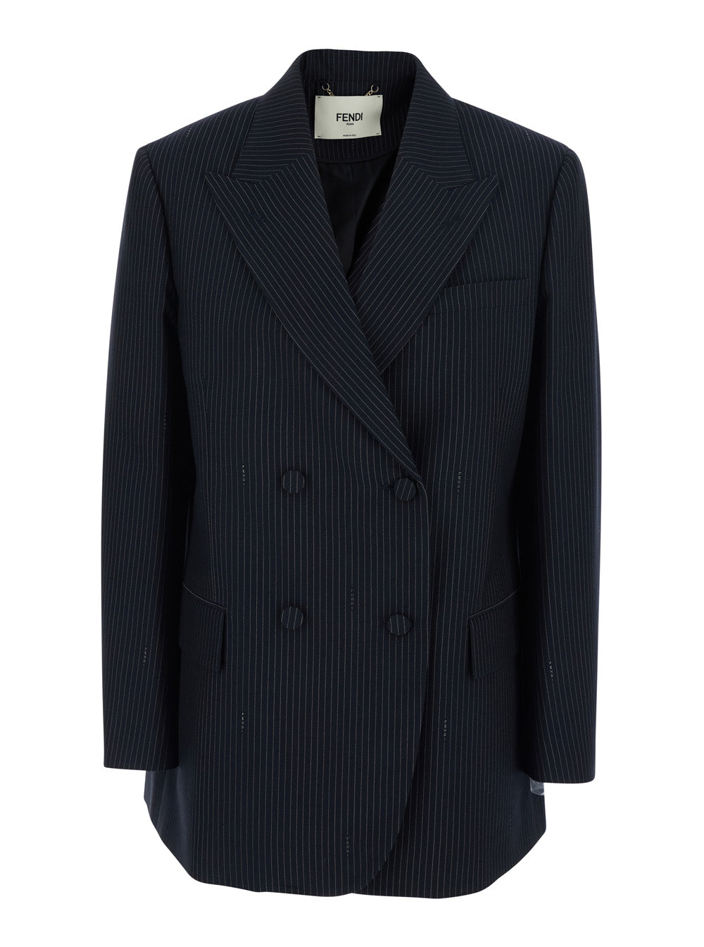 Fendi Women Blue Double-Breasted Jacket With Peak Revers And Pinstripe Motif In Wool Blend Women FENDI