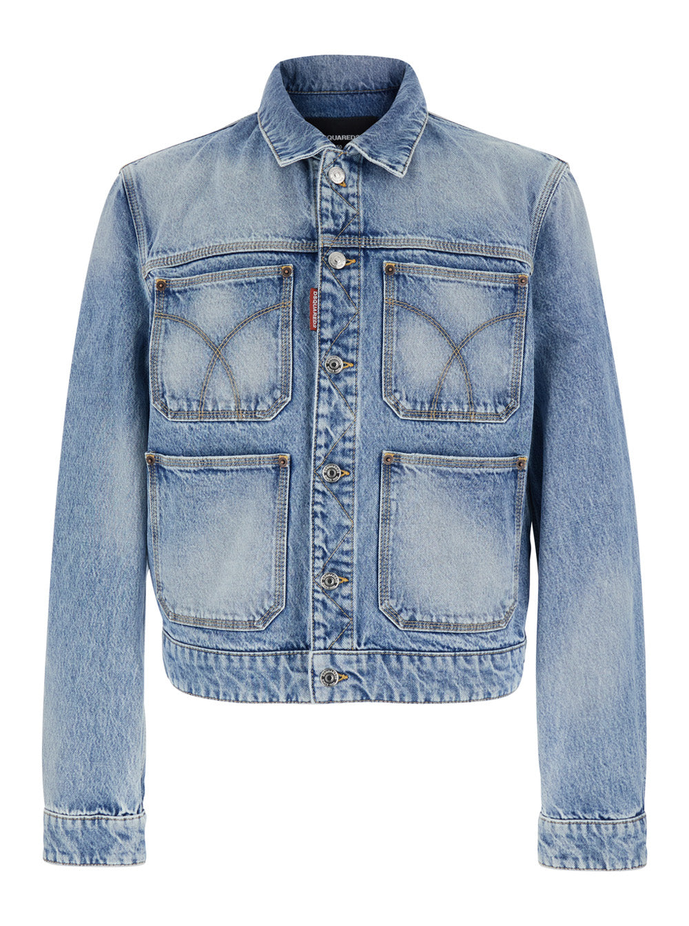 Dsquared2 Men Light Blue Jacket '70'S' With Classic Collar And Four Patch Pockets On The Front In Denim For Men DSQUARED2