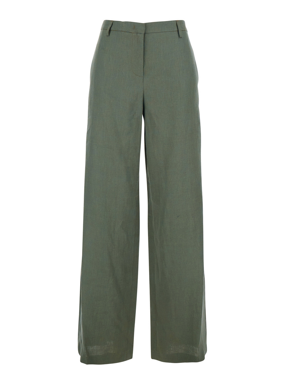 Leplain Women Green Wide Leg Linen Pants With Belt Loops Woman LEPLAIN