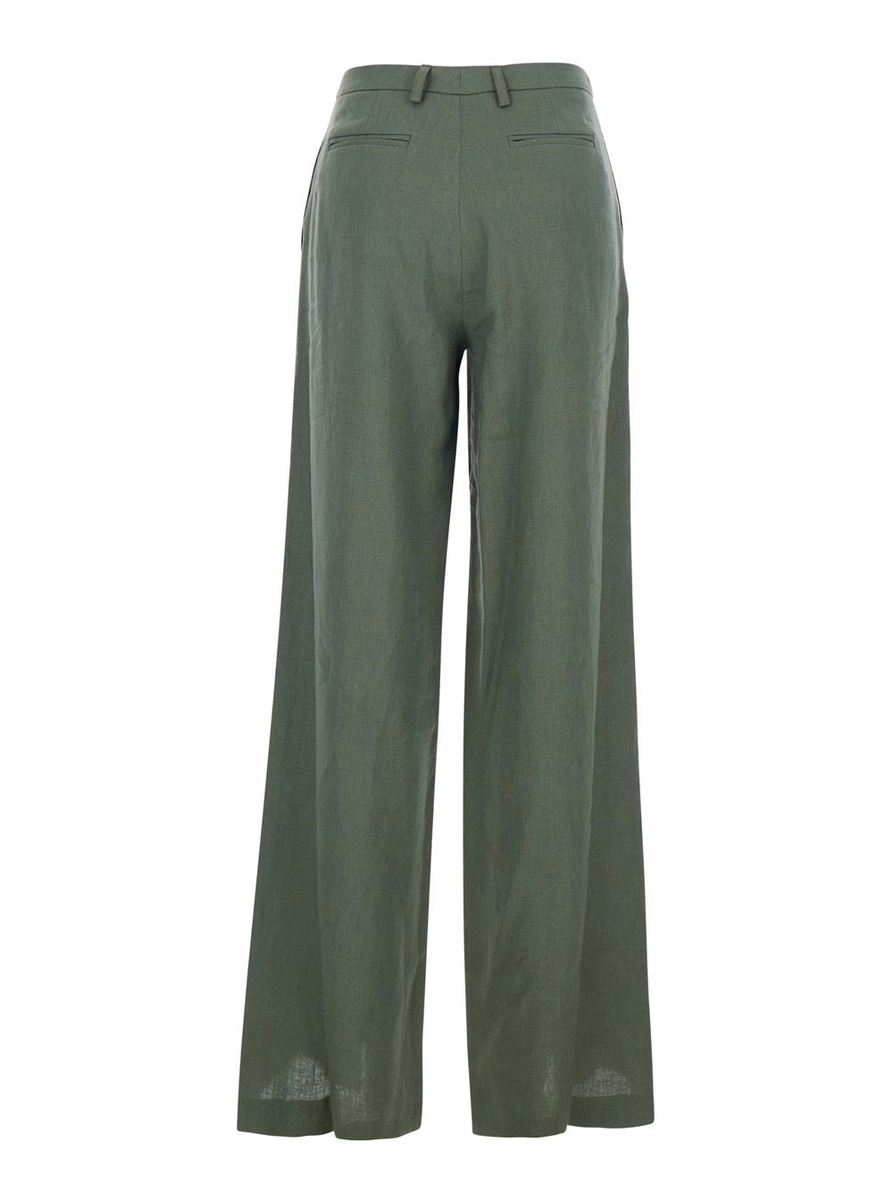 Leplain Women Green Wide Leg Linen Pants With Belt Loops Woman LEPLAIN