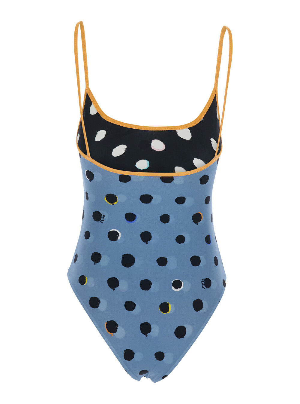 Fendi Women Blue And Black One-Piece Swimsuit Reversible With Thin Straps And All-Over Polka Dot Motif In Tech Fabric For Women FENDI