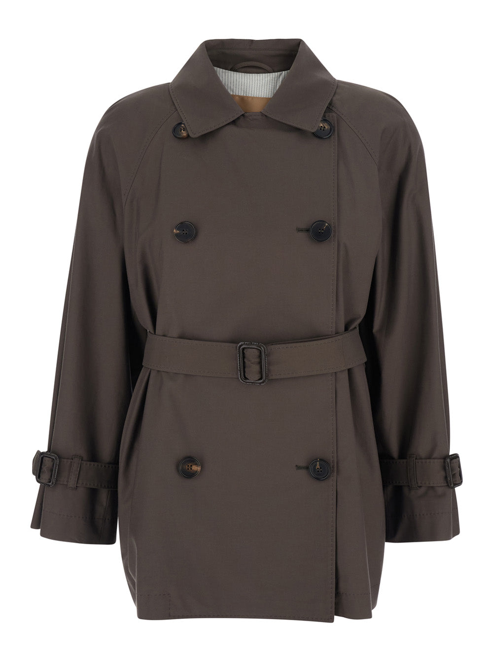 Max Mara Women 'Calle' Brown Double-Breasted Short Trench Coat With Classic Collar And Front Belt Closure In Cotton Blend Woman MAX MARA