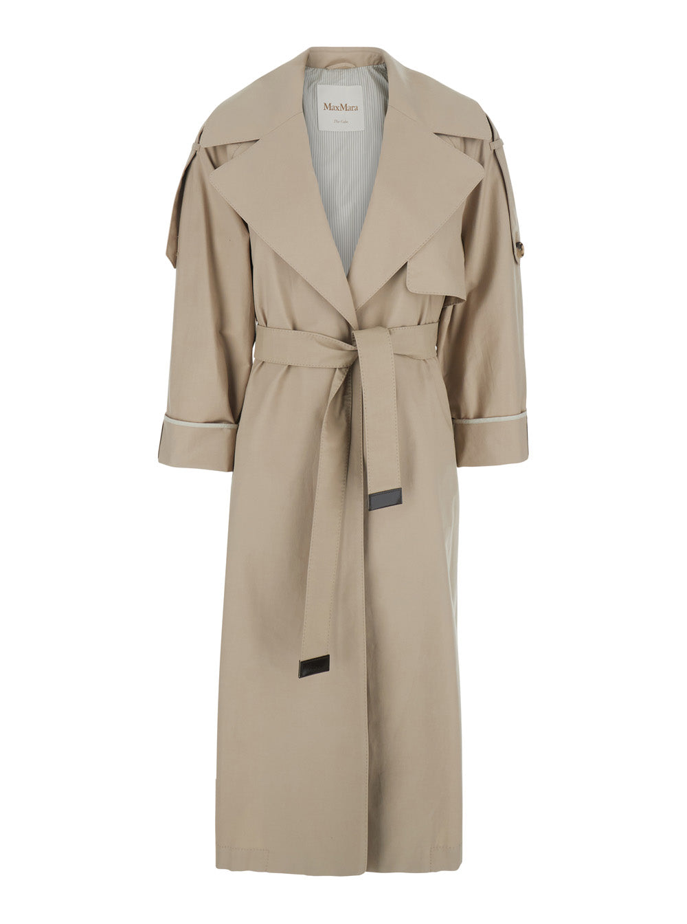 Max Mara Women Beige Double-Breasted Trench Coat With Front Belt Closure And Notched Collar In Cotton Blend Woman MAX MARA